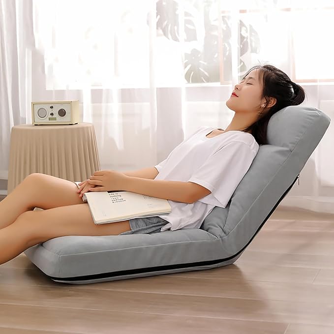 NaKeah Foldable Lazy Sofa Chair 5-Position Adjustable Floor Chair Padded Gaming Recliner for Reading Living Room Bedroom IndoorC
