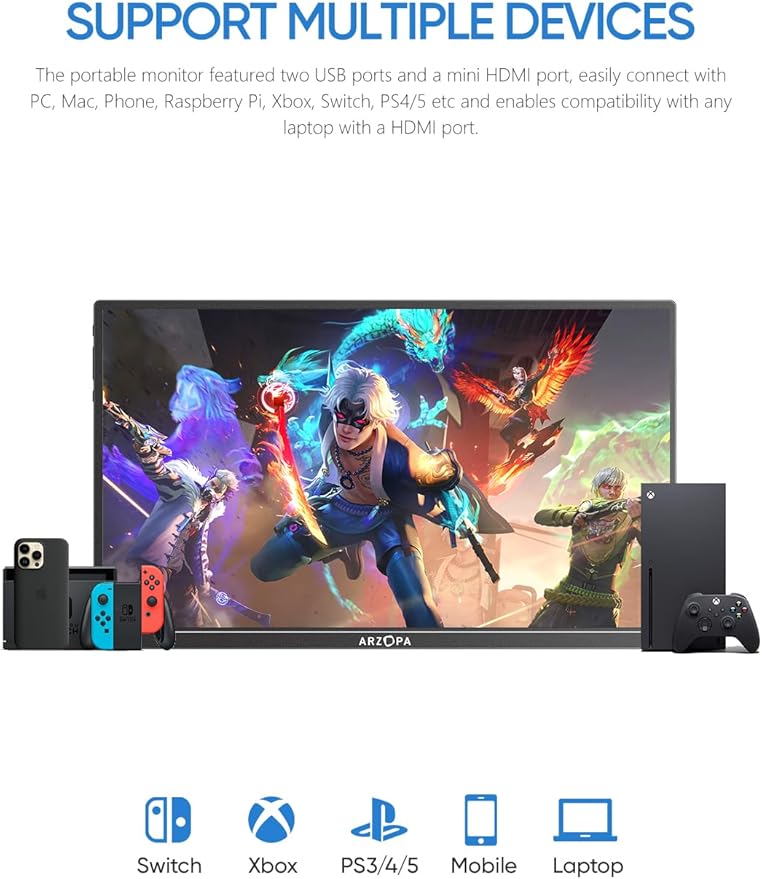 ARZOPA Portable Monitor &amp Sleeve 15.6'' 1080P FHD Laptop Monitor &amp PU Sleeve Bag Combination
