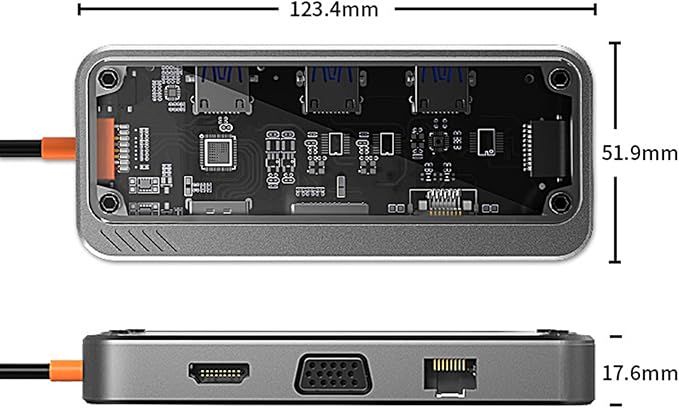 USB C Docking Station with HDTV Output Gigabit Ethernet VGA 3.5mm Memory Card Reader for Laptop PC USB C Adapter