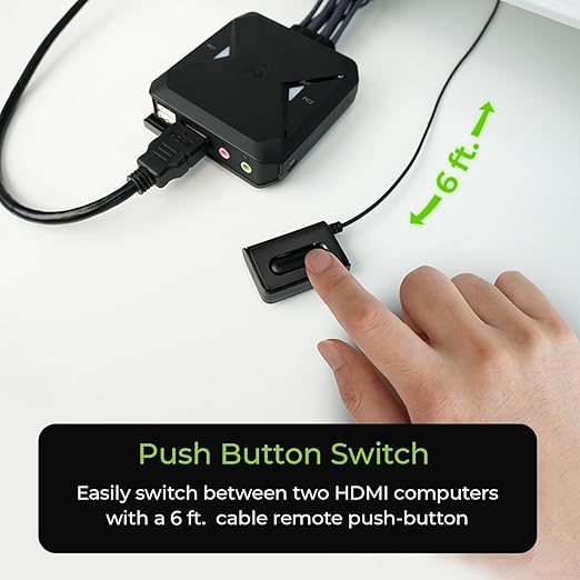 IOGEAR 2-Port 4K USB HDMI Cable KVM Switch with Remote - 4096x2160 @60Hz 2560x1440 @144Hz - USB Hub Peripheral Sharing – 2 Computers Share 1 Keyboard Mouse and Monitor - Attached Cables – GCS92HU