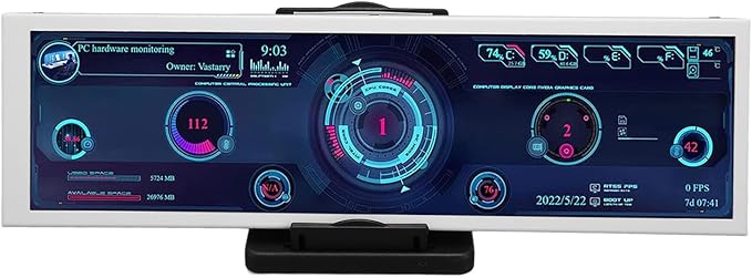 Zunate 8.8in IPS USB Mini Screen 1920x480 Computer Temp Monitor PC CPU RAM Data Monitor Sensor Panel Monitor for PC ARGB Computer Case Secondary Screen