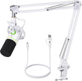 MAONO XLR/USB Dynamic Microphone Kit RGB Podcast Mic with Software Mute Gain Knob Volume Control Boom Arm for Streaming Gaming Voice-Over Recording-PD200XS White