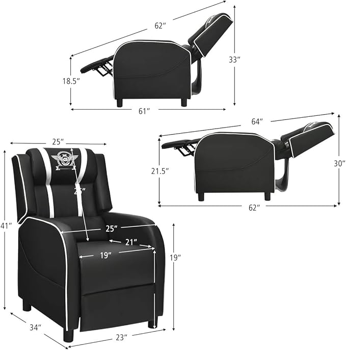 GORELAX Modern Massage Gaming Recliner Chair PU Leather Home Theater Recliner Chairs w/Footrest and Massage Racing Style Sofa Chair for Living Bedroom Gaming Room