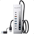 Powered USB C Hub PULWTOP 11-in-1 USB Hub with SD/TF 2*USB-C 10Gbps 4*USB-A 5/10Gbps and 2 * 24/45W Type-C PD Charging Ports (Not Support Video) USB Powered Hub (72W DC Adapter Included)