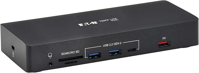 Tripp Lite Three-Monitor Docking Station USB-C Dock Triple Display 4K@60Hz | 2 HDMI DisplayPort VGA | USB Hub Ethernet Port SD Card 100W PD USB-C Charging 3-Year Warranty (U442AB-DOCK9)