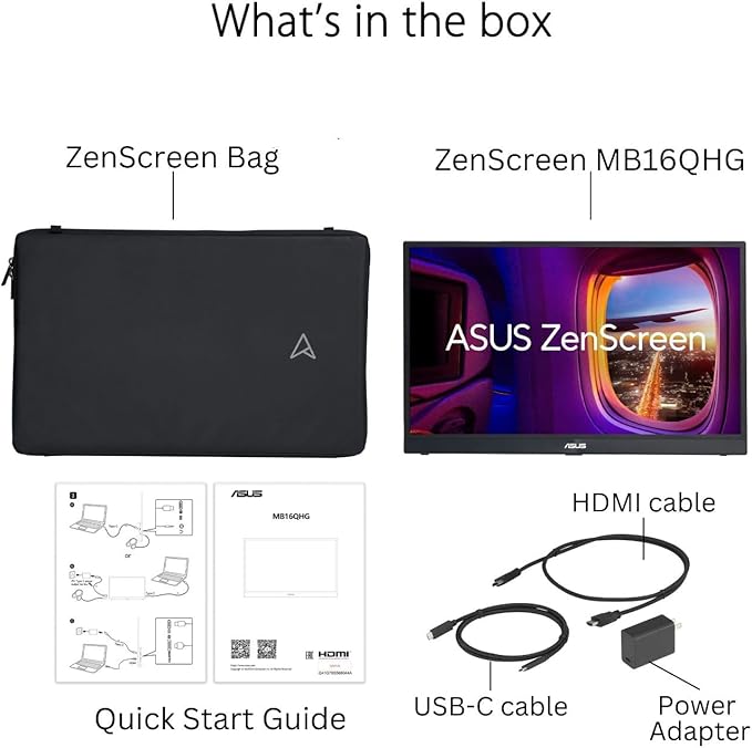 ASUS 16 Portable Monitor - WQXGA 120Hz IPS USB-C/HDMI DisplayHDRTM 400