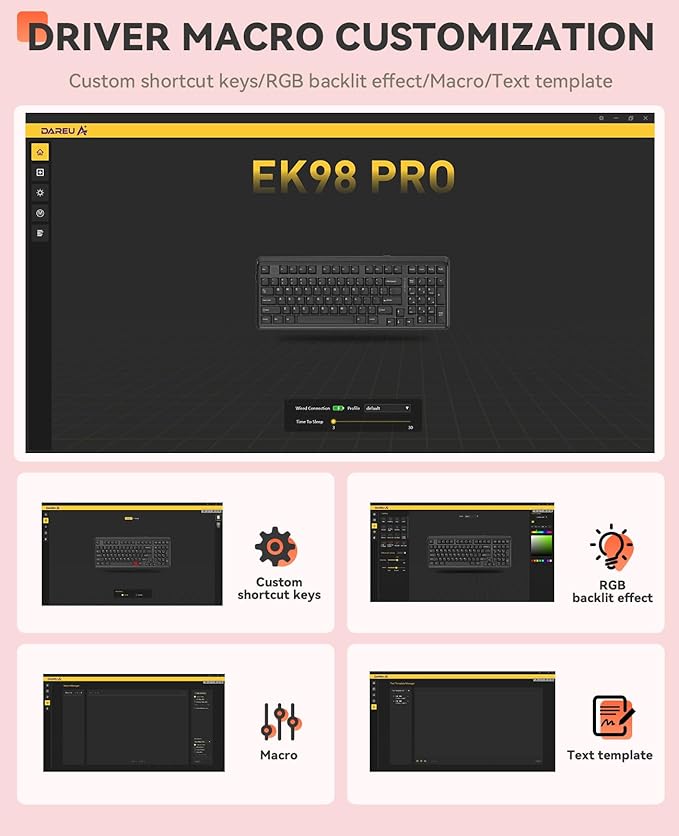 DAREU EK98pro Sakura Pink Wireless Mechanical KeyboardTri-Mode BT/2.4GHz/USB-C Creamy Gaming Keyboard with Number PadGasket StructureHot Swappable CustomRGB Backlit for Win/Mac