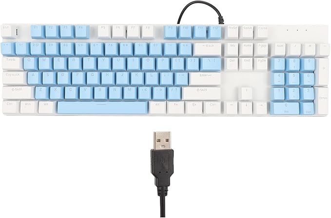 RGB Backlit 104 Keys Mechanical Gaming Keyboard USB Wired Computer Keyboard 28 Backlight Modes for Windows 2000 for Vista (Blue and White)