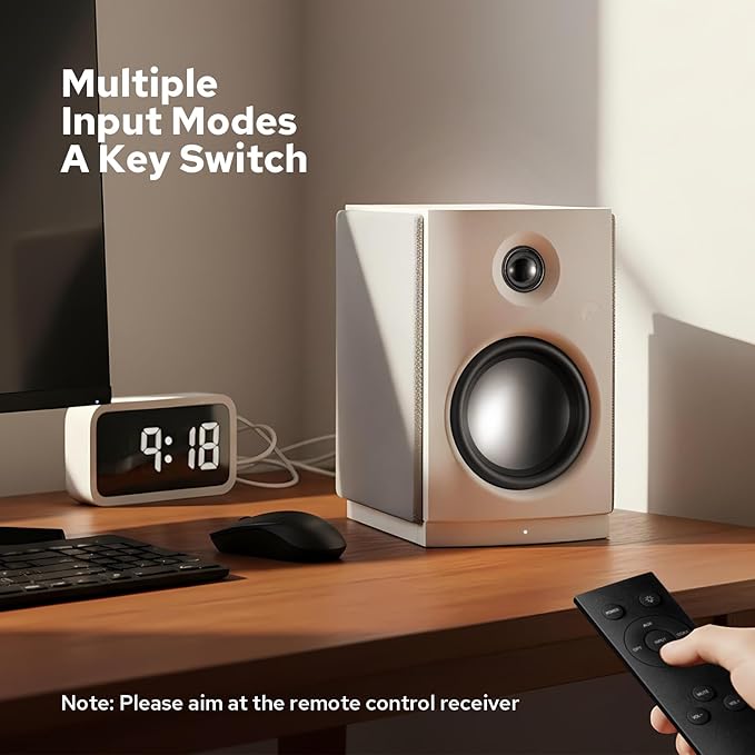 HiVi-Swans OS-10 HiFi Stereo Speakers Bluetooth 5.0 Active Computer Bookshelf Speakers - 4'' Dynamic Woofer Powered Desk Speakers 62w RMS with Touch Control for PC/Phone/TV - White