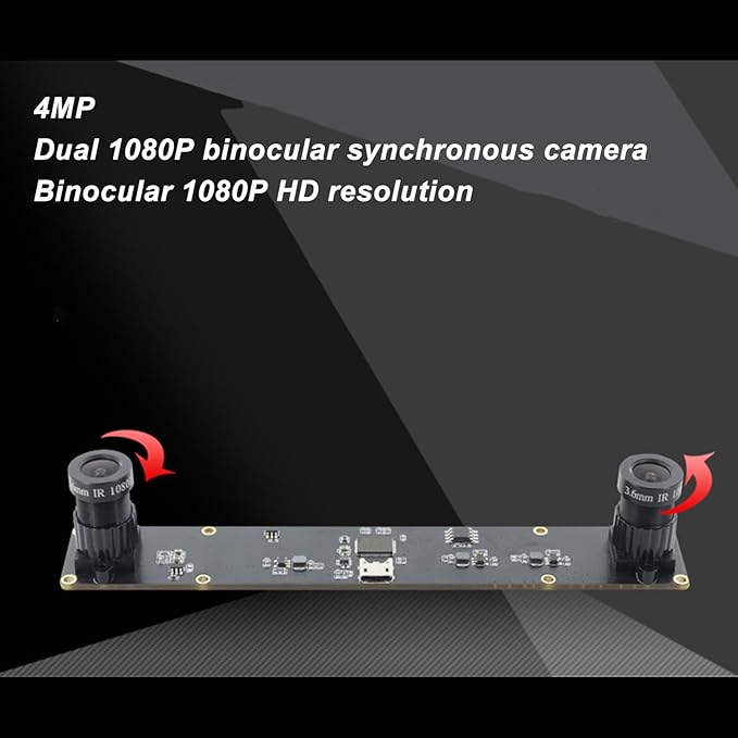 4MP Dual Lens USB Camera Board 1080P 72° Viewing Angle with Distortion - High Resolution Depth Detection 3D VR Distance Measurement for Industrial Use