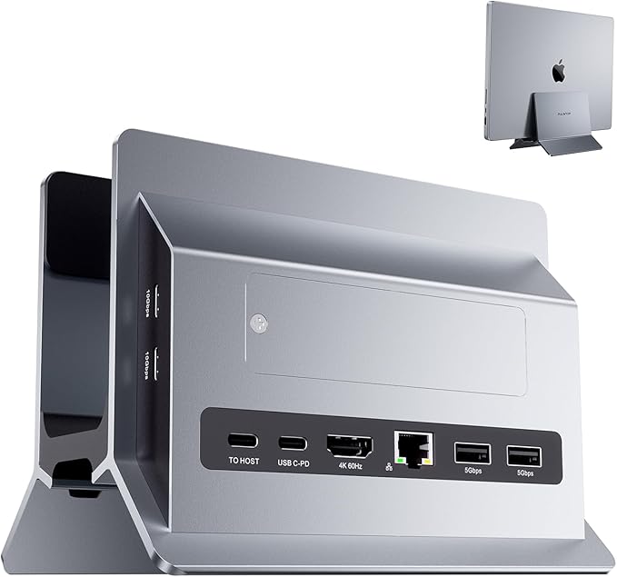 Vertical MacBook Docking Station PULWTOP Docking Station for Mac mini with M.2 NVMe case for MacBook Pro/Air 4K@60Hz HDMI 2USB C 10Gbps SD/TF 100W PD RJ45 2 USB A for Windows Laptops