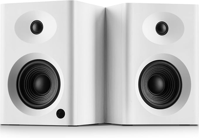 Bookshelf Speakers with Deep Bass 80W Max Output HiFi Gaming Computer Speakers 4 Desktop Audio System for Music Record Player RCA to 3.5mm Cable White Pair