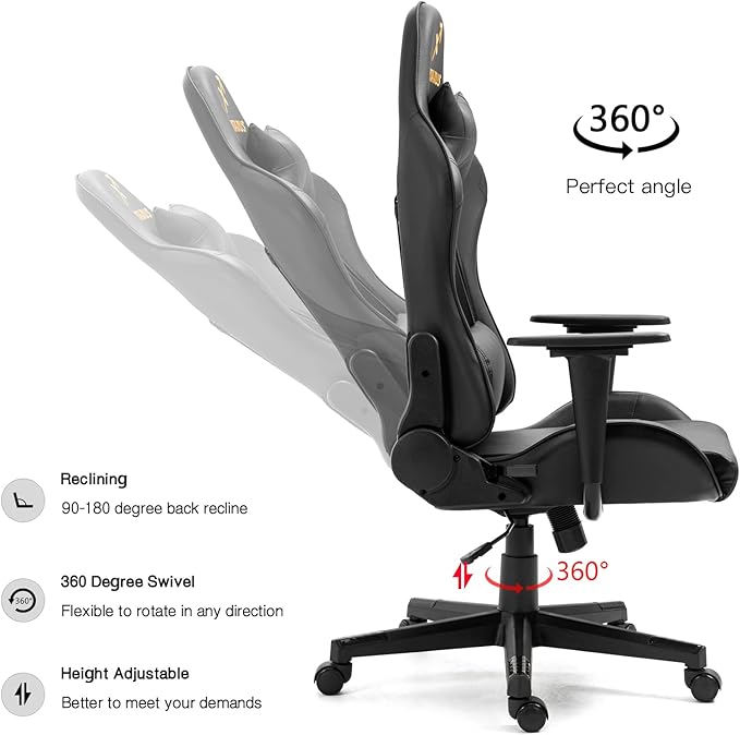 Modern-Depo Gaming Chair with Zodiac Star Sign Sagittarius Astrology Logo Ergonomic Computer Chair with Headrest Lumbar Support Swivel and Recline Black