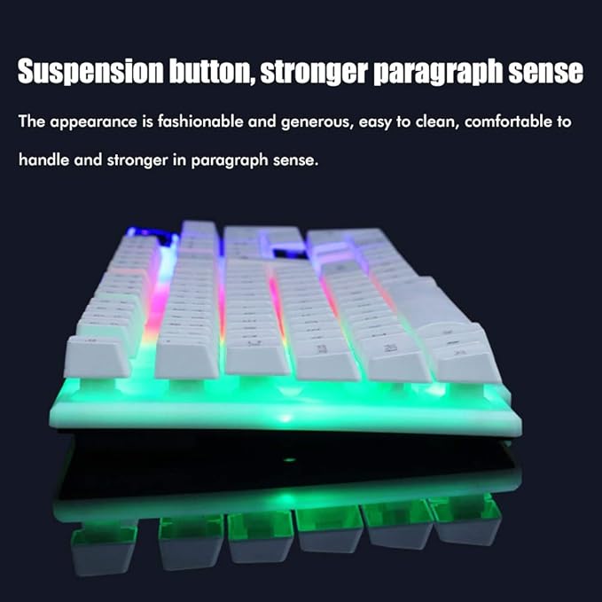 LED Backlit Gaming Keyboard and Mouse Combo for PC Desktop Laptop Colorful Glowing Mouse and Fast Response Velocity (White)