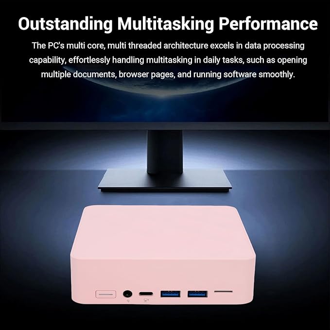 Jectse Small Computer Dual Band WiFi 4.2 USB Ports HD Multimedia Small PC for Home (8G and 256G Pink)