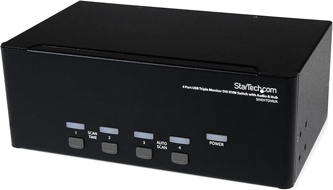 StarTech.com 4 Port Triple Monitor DVI USB KVM Switch with Audio &amp USB 2.0 Hub - Multi Monitor KVM - USB DVI KVM Switch (SV431TDVIUA)Black