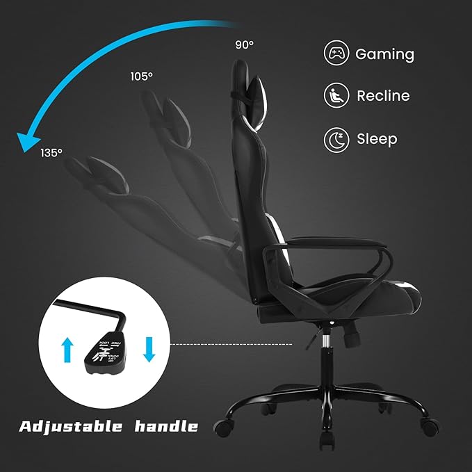 Gaming Chair ﻿White Ergonomic High Back Video Game Chairs Racing Style with Lumbar Support Headrest &amp Arms Gaming Chair for Adult Kids Heavy Duty Swivel Computer Chair for Office