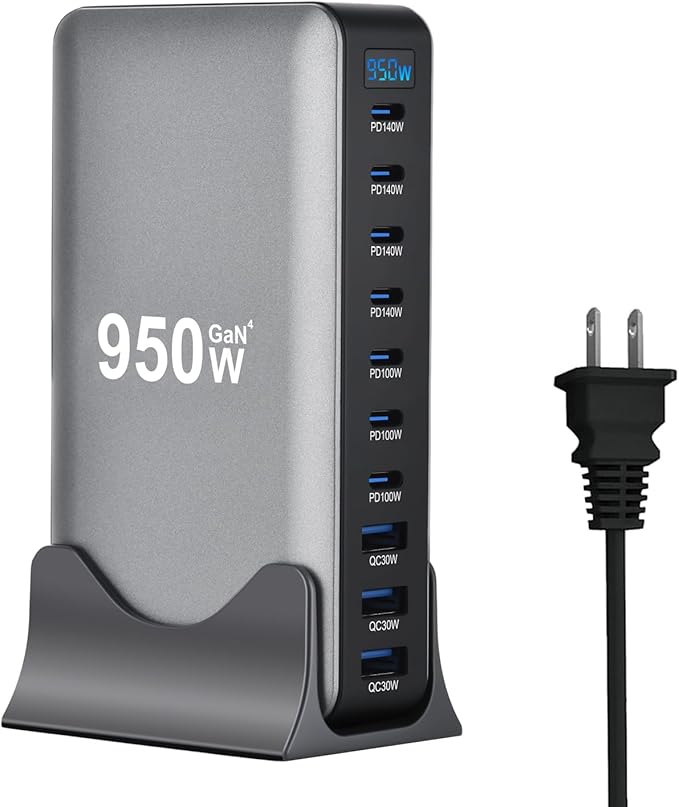 950W USB C Fast Charger Block 10 Ports GaN IV Pro USB Chagring Station 140W PD QC HUB for Multiple Devices Laptop Adapter Compatible with MacBook Pro/Air iPad iPhone Pro Max Galaxy Dell HP