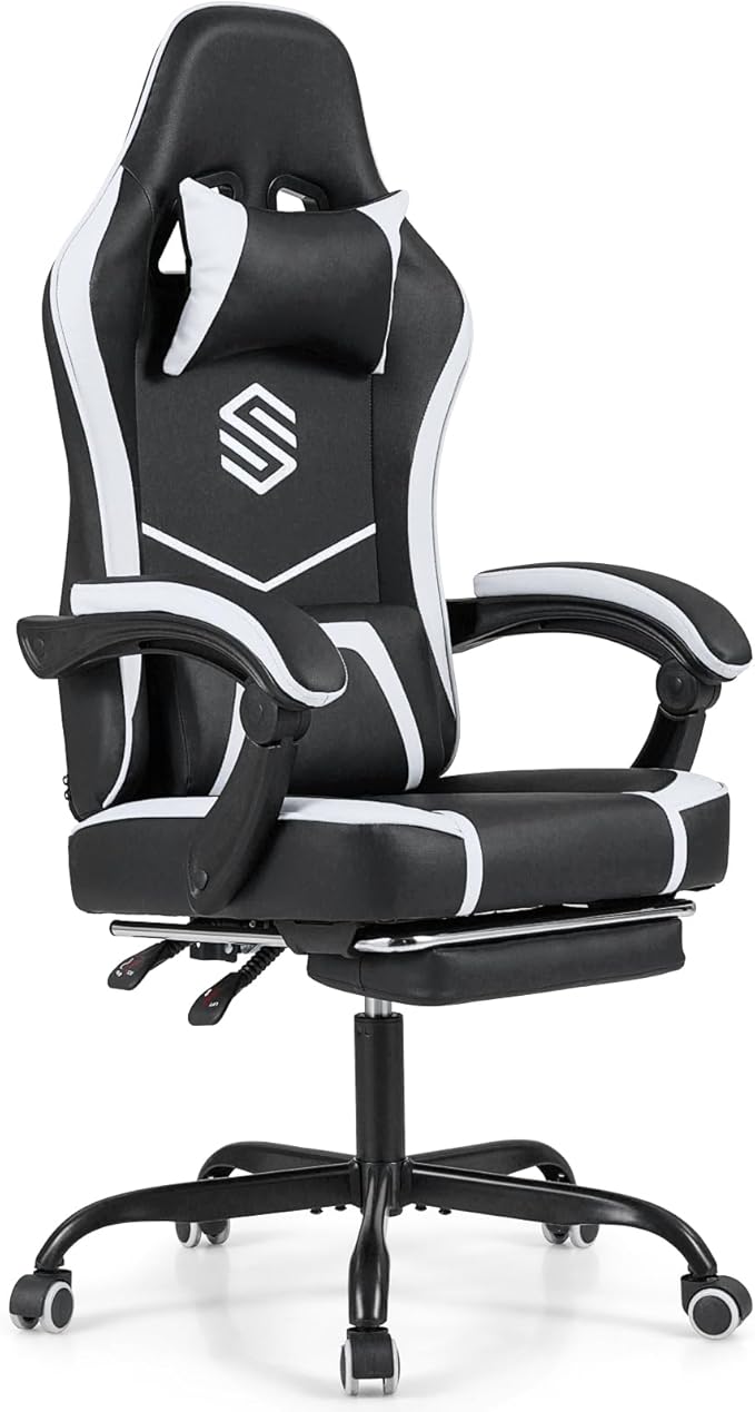 Goplus Gaming Chair Ergonomic Computer Chair with Footrest Lumbar Support Linkage Armrests Detachable Headrest Desk Chair with Adjustable Backrest &amp Height Task Chair for Home Office (Black)