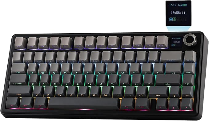 EPOMAKER X Aula F75 MAX Wireless Mechanical Keyboard with TFT Screen and Knob Gasket Gaming Keyboard in 75% Layout Hot Swappable RGB Backlight for PC/Mac/Linux (Black Gradient)