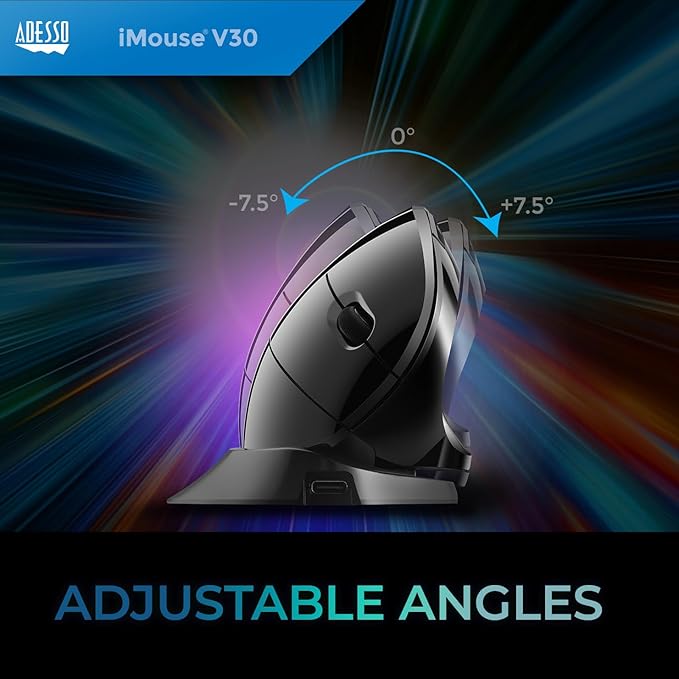 Adesso iMouse V30 Wireless Adjustable Vertical Ergonomic Mouse with Customizable Angles and DPI Switch - Reduces Wrist Strain 2.4GHz USB Receiver Made in Taiwan TAA-Compliant