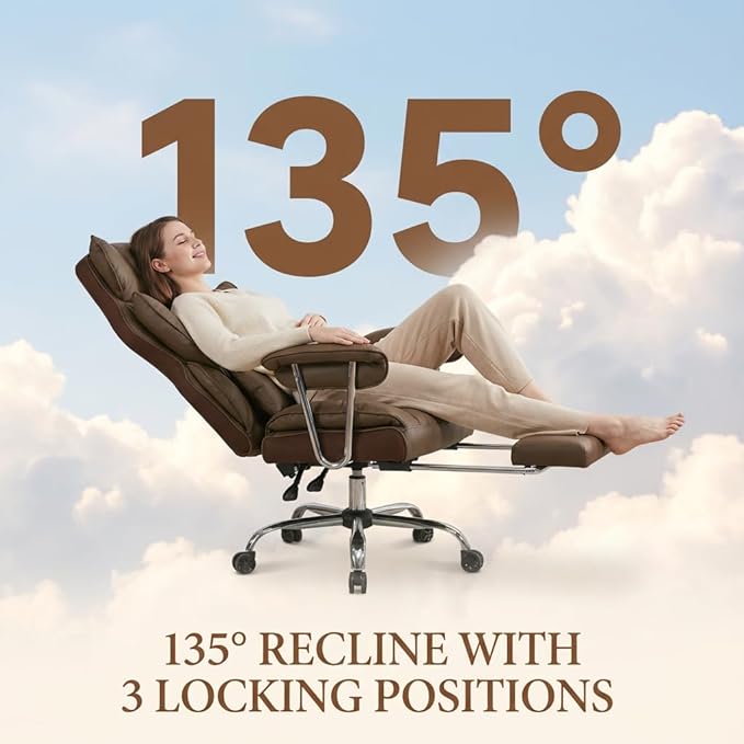 Big and Tall Office Chair 400lbs - Heavy Duty Executive Desk Chair with Footrest High Back PU Leather Ergonomic Computer Chair with Extra Wide Seat &amp Thick Cushion for Home Office (Brown)