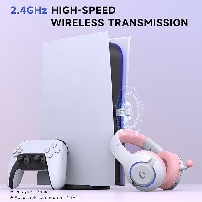 Gtheos Wireless Gaming Headset for ps5 ps4 Elden Ring PC Mac Switch Bluetooth 5.3 Gaming Headphones with Noise Canceling Microphone 45H Battery RGB Light Pink