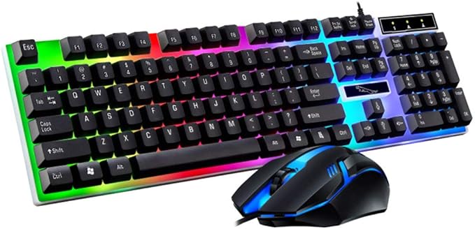 Arinda Wired Gaming Keyboard and Mouse Set Colorful LED Backlit USB Gaming Keyboard Mouse for Laptop PC Gamers