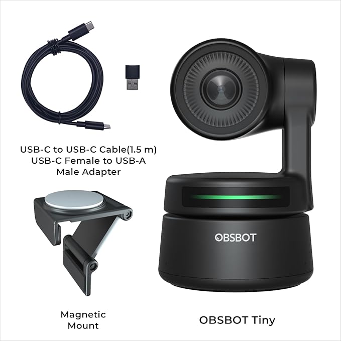 OBSBOT Tiny 1080P PTZ Webcam with AI Tracking Auto Framing Noise Reduction and Gesture Control