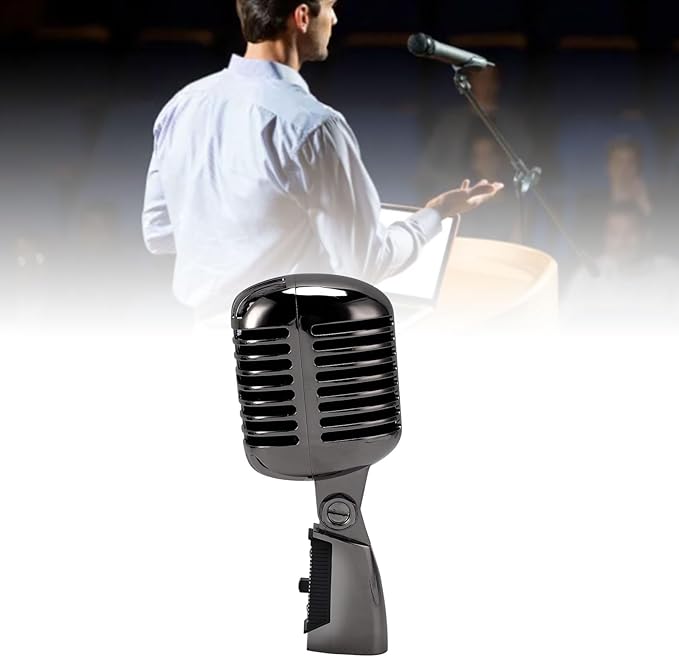 Vintage Retro Old School Microphone Dynamic Microphone Retro Cardioid Pickup Angle Adjustable Mic for Stage Performance KTV (Gunmetal Grey)