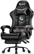 Gaming Chair Ergonomic Office Computer Chair with Footrest and Lumbar Support Massager Racing Style High Back Video Gamer Chair Wide＆Thick Cushion 90°-135° Recline Adjustable Height Black