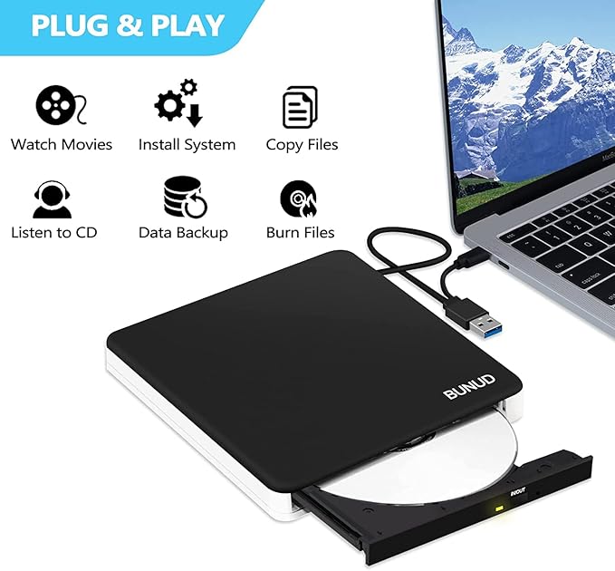 BUNUD External DVD Burner USB-C: Portable DVD External Drive for Apple Superdrive with 2 USB and TF/SD Slots - Plug &amp Play CD Drive External for Mac Laptop Windows 11