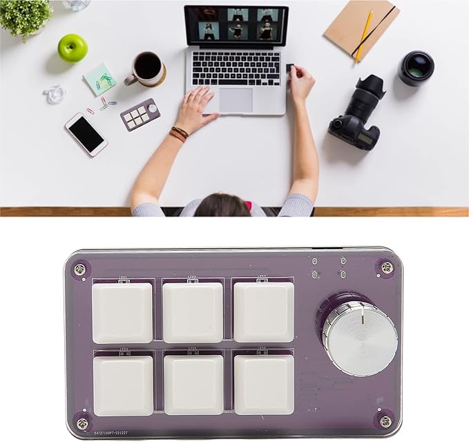 Vikye One Handed Mechanical Gaming Keyboard 6 Keys Single Hand Mechanical Keyboard Programmable Keyboard with Knob for Gaming Office (Transparent)