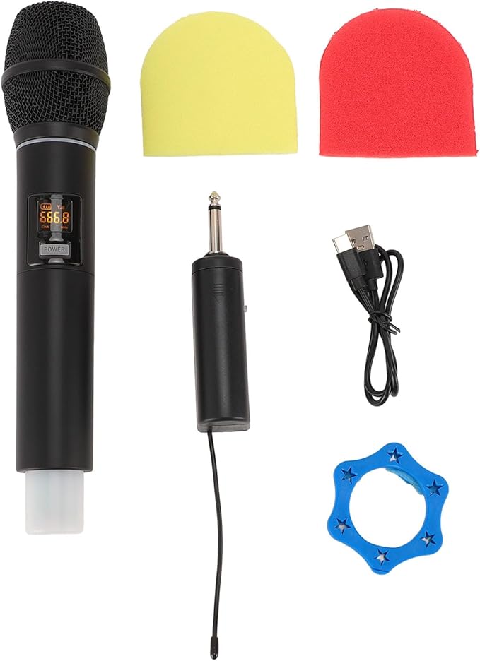 Karaoke MicrophoneProfessional Microphone with Lights6.35MM UHF Rechargeable Cordless Dynamic Microphone for Home Stage Performance Karaoke