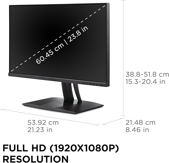 ViewSonic VP2456A 24 Inch 1080p IPS Monitor with Advanced Ergonomics ColorPro 100% sRGB Rec 709 Pantone Validated 14-bit 3D LUT 120Hz USB HDMI DisplayPort 90W USB C for Home and Office