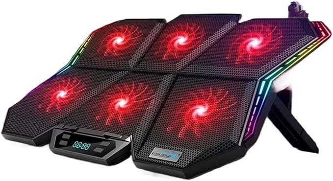 RGB Laptop Cooler 12-17 Inch LED Screen Laptop Cooling Pad Notebook Cooler Stand with Six Fans and 2 U Ports(RGB-Red)