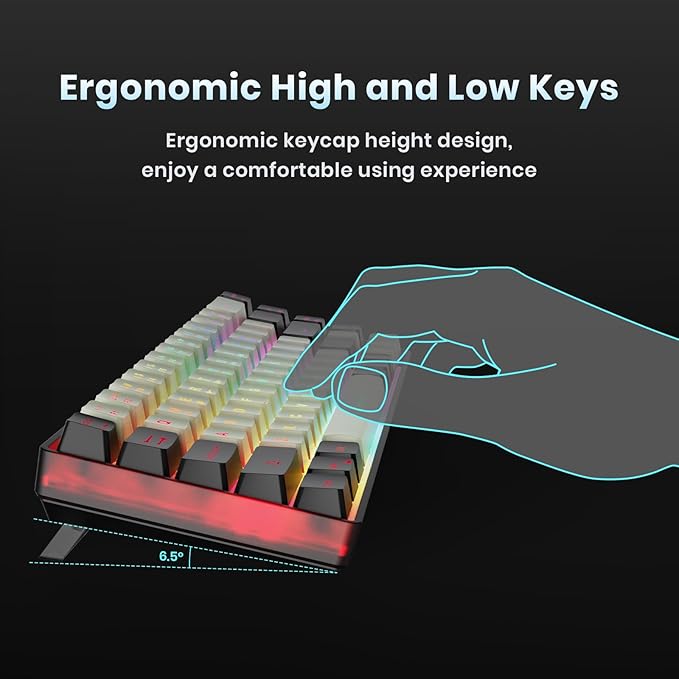 65% Wireless Gaming Keyboard: LED Backlit 68 Keys Ultra-Compact Anti-ghosting No-Conflict Wireless Keyboard for PC Laptop Windows Gamer(White-Black)