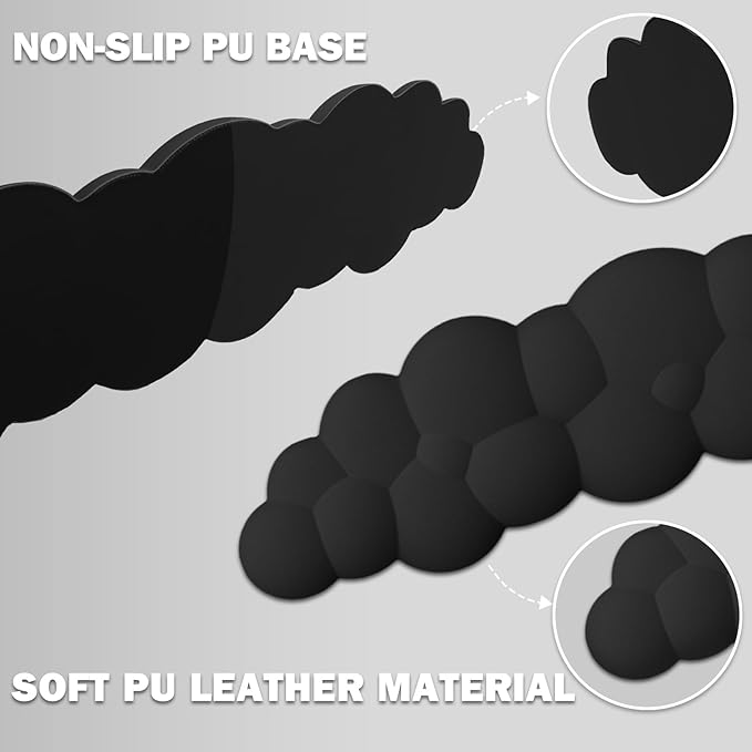 Cloud Keyboard Wrist Rest and Mouse Pad with Wrist Support Set Ergonomic PU Leather Mouse Pads Pain Relief Memory Foam Non-Slip Mousepad for ComputerLaptop Black