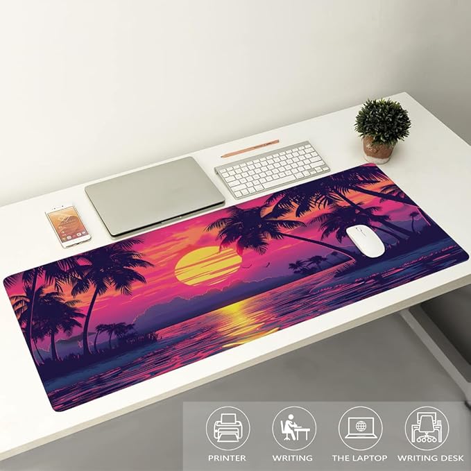 Sunset Beach Palm Large Mouse Pad Gaming Mousepad Desk Mat for Desktop Computer Keyboard Waterproof Mouse Mat Desk Pad with Non-Slip Base for Game School Office Home 35.4 x 15.7