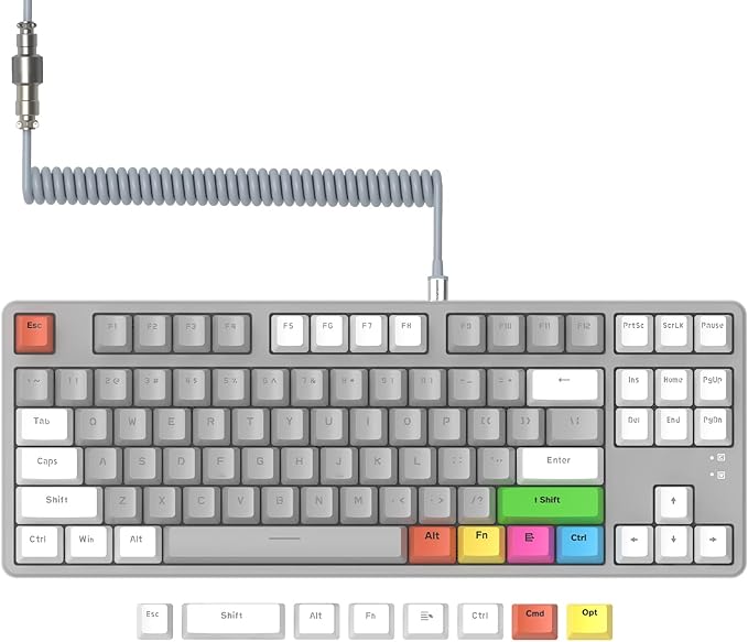 MAGIC-REFINER AK873 75% Wired Mechanical Gaming Keyboard with red SwitchHot-Swappable Keyboard with 8Pcs DIY Sublimation Color keycapsMixed Rainbow LED Backlit for PC Xbox PS4Mac (White Grey)
