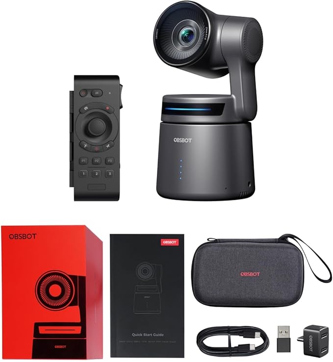 OBSBOT Tail Air &amp Smart Remote Combo Streaming Camera with AI Tracking PTZ Intelligent APP Gesture Control HDMI/USB-C/Wireless Webcam Video Cameras for Filming Worship Content Creator etc.