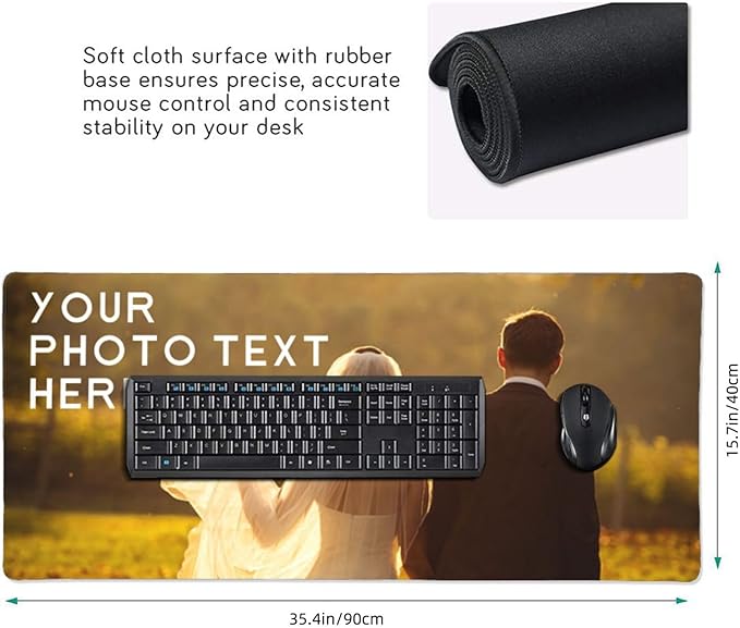 Custom Large Mouse Pad with Photo Personalized Mouse Pads with Picture Text Customized Non-Slip Mousepad for Gaming Offices Home Computer Desk 16x35.5in