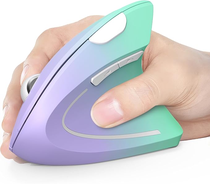 TECKNET 2.4G Ergonomic Mouse Vertical Wireless - 4800 DPI Optical Carpal Tunnel Mice Right Hand 4800 DPI Adjustable Quiet Clicks 6 Buttons for Laptop Desktop PC Computer - Green Purple