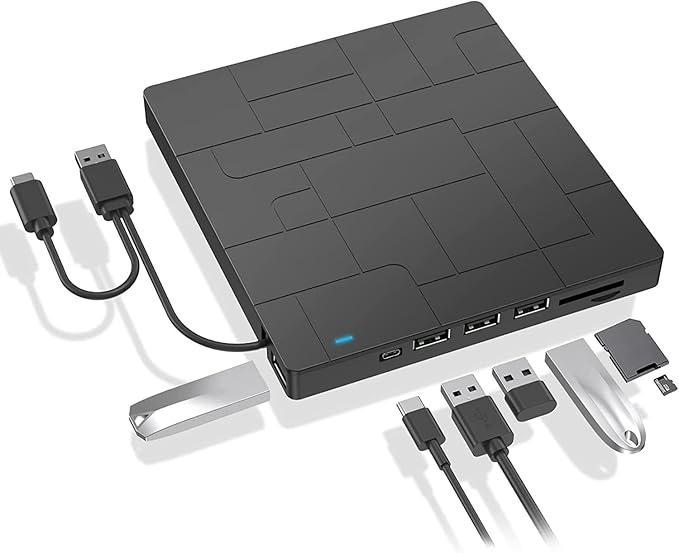 External CD/DVD Drive for Laptop USB 3.0 Type-C DVD Player CD Burner ROM +/-RW Optical Reader Writer Disk Drive with 4 USB Ports and 2 SD Card Slots for Windows/7/8/10OS and Linux (Black)