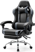 Sweetcrispy Computer Gaming Chair with Footrest Ergonomic High Back PU Leather Video Racing Chair with Adjustable Headrest &amp Linkage Armrest for Office and Home Adults Grey