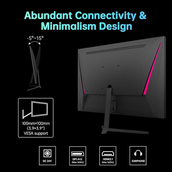 KTC 24 inch Monitor Fast IPS 1080p 144Hz 165Hz 1ms 125.25% sRGB HDR Borderless Gaming Monitor PC Monitor FreeSync Premium &amp G-Sync HDMI 2.0x2 DP1.4x2 Vesa Support Eye Care for Gamers