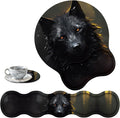 Keyboard Wrist Support + Wrist Mousepad + Coaster Combination Non-Slip PU Base with Gel Memory Mousepad Suitable for Gaming Office Pain Relief Mousepad Set - Black Wolf
