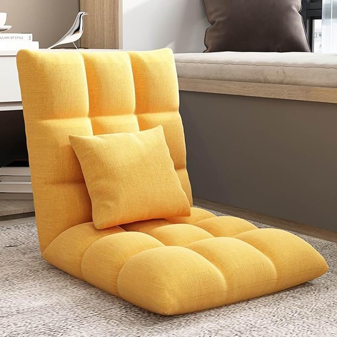 ELEFOCUS Floor Chair with 6 Adjustable Positions Folding Floor Gaming Chair with Pillow Meditating Floor Chair(/Yellow)