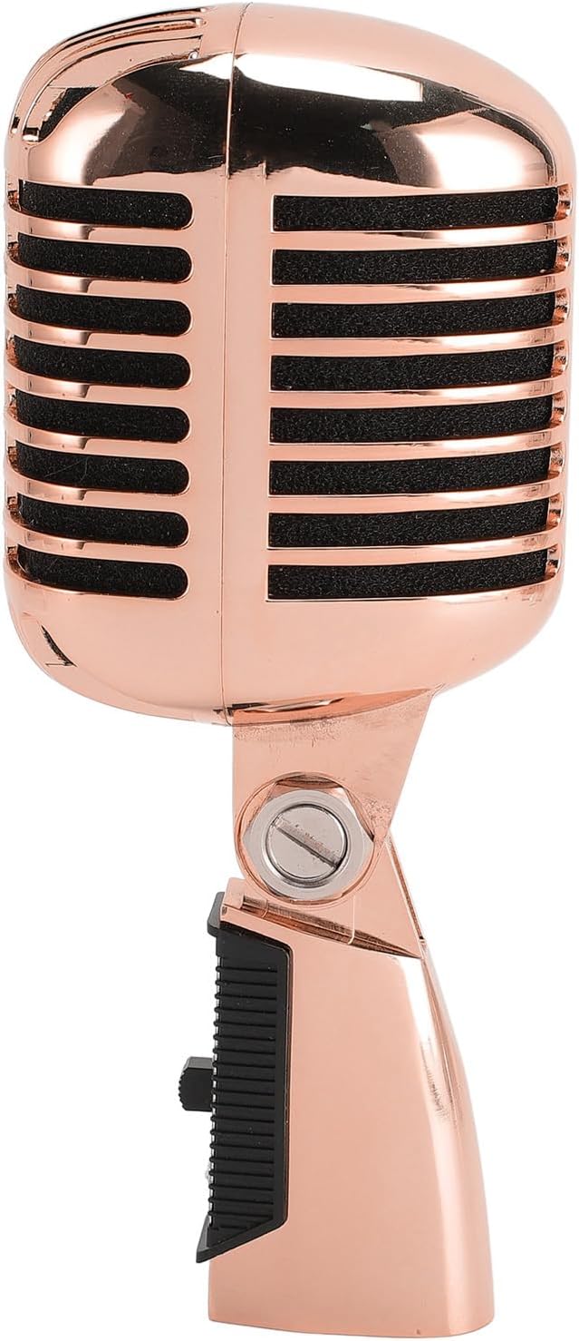 Vintage Dynamic Microphone Zinc Alloy Cardioid Mic with High Signal Output for Studio and Stage Performance (Rose Gold)