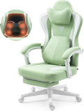 Gaming Chair with Footrest and Heating Massage Ergonomic Video Game Chair 360° Swivel Computer Office Chairs with Adjustable Height &amp Headrest &amp Lumbar Pillow 350 Lbs (Green)